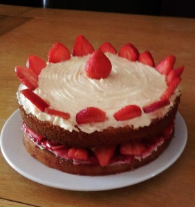 A strawberry cake from Portsmouth Blue Reef Aquarium's Great British Hake Off